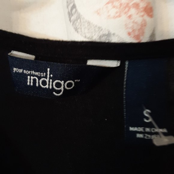 EUC Indigo Floral Mixed Media Top Sz S - Picture 7 of 9